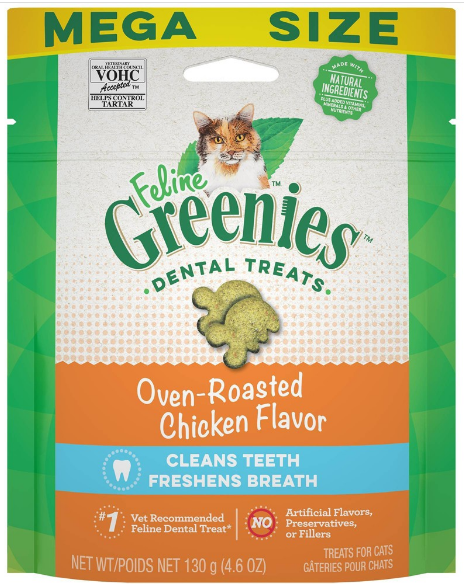 FELINE GREENIES Adult Natural Dental Care Cat Treats Catnip Flavor 4.6 oz. Pouch